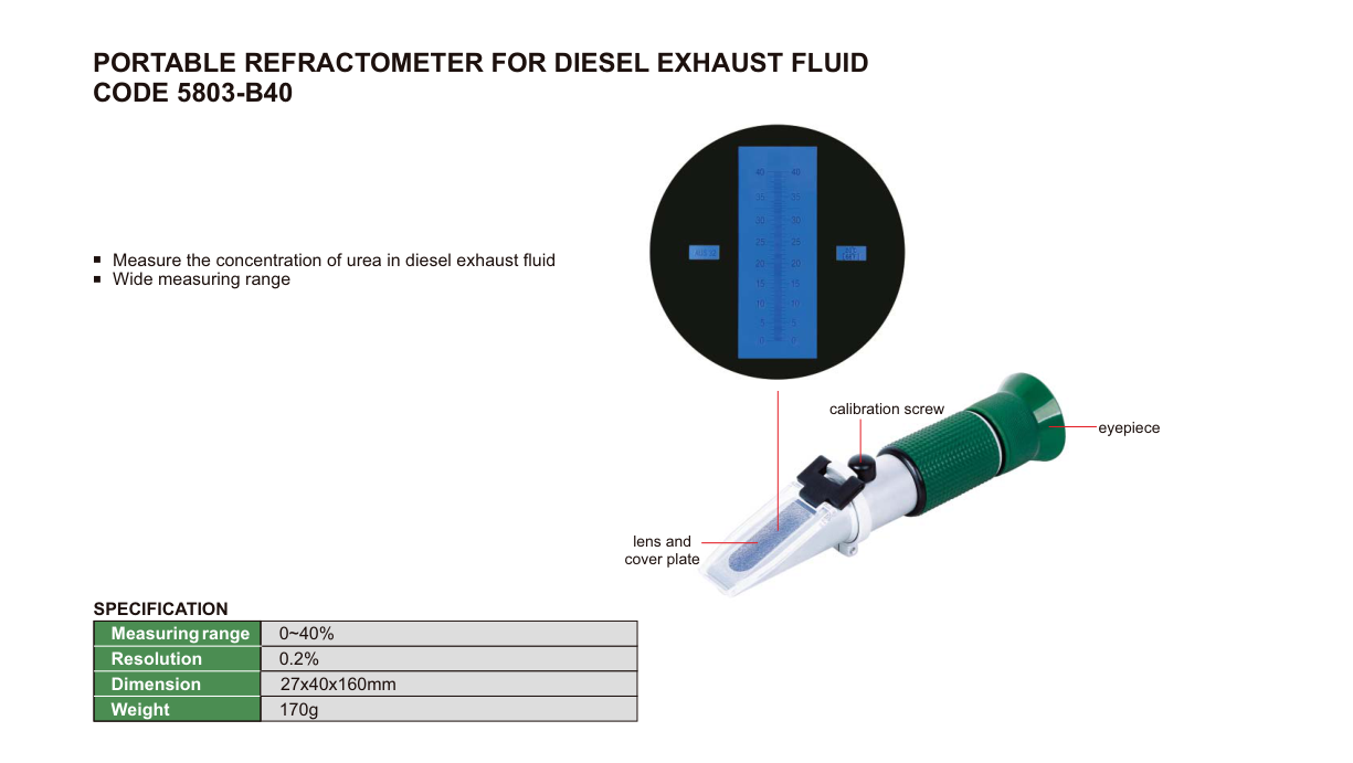 5803-B40 - Διαθλασίμετρο 0-40% Urea/ Adblue για Diesel Exhaust Fluid