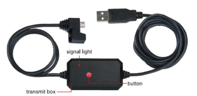 Καλώδιο USB σύνδεσης Insize 7302 με transmit box, κουμπί και ενδεικτική λυχνία, μαύρο, βύσματα USB-A και micro-USB γωνιακό