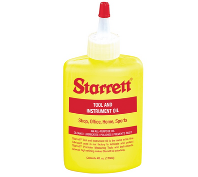 Λάδι οργάνων Starrett OIL-1620 σε κίτρινο μπουκάλι με κόκκινο καπάκι και λεπτό ρύγχος εφαρμογής