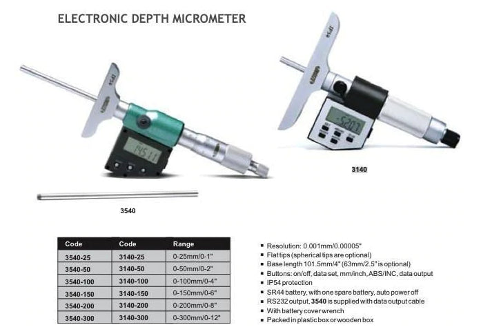 3540 - Μικρομετρικό Βαθύμετρο Ψηφιακό - Αδιάβροχο - Πέλμα 101.5 mm