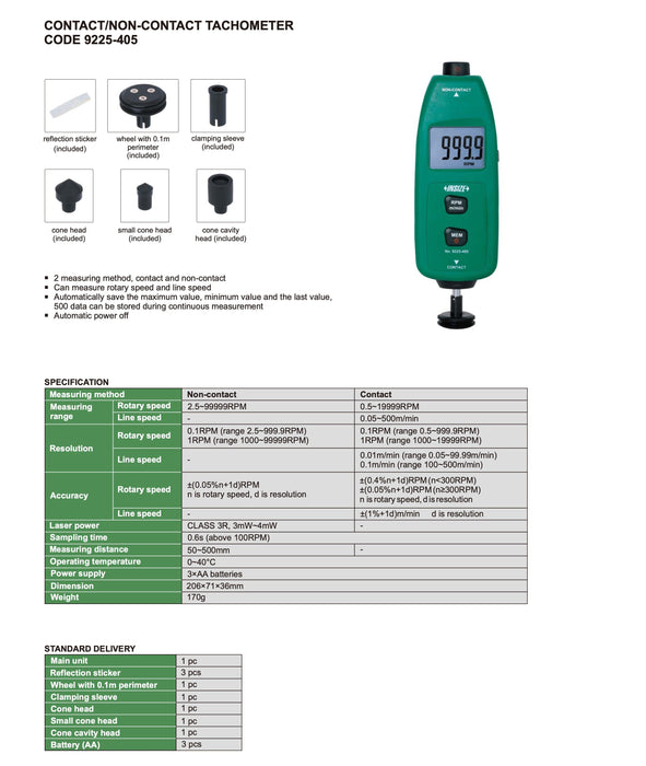 9225-405 - Ψηφιακό Στροφόμετρο - Ταχόμετρο - Laser & Eπαφής, οικονομικό