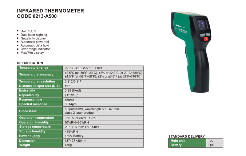 Θερμόμετρο Υπερύθρων Laser έως 380°C Insize