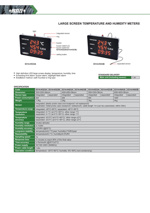 Υγρασιόμετρο Θερμόμετρο Οθόνη Τοίχου Μεγάλο