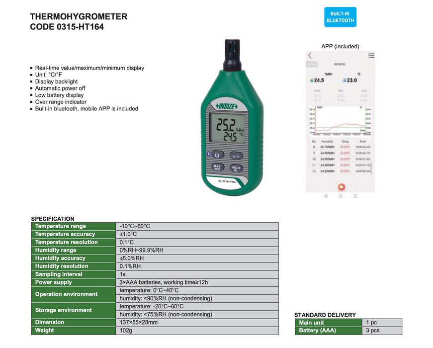 Hygrometer and Room Thermometer - Bluetooth Android IOS