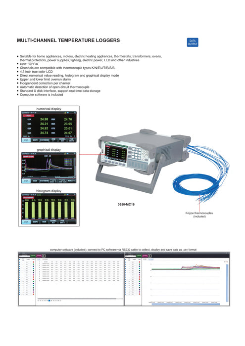 Θερμόμετρο Επαφής Multi-Channel Logger 16 θερμοστοιχείων Insize