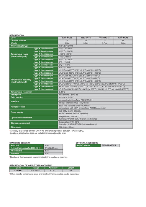 Θερμόμετρο Επαφής Multi-Channel Logger 16 θερμοστοιχείων Insize