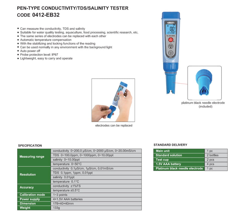 Water Quality Meter Conductivity, TDS, Salinity, Temperature