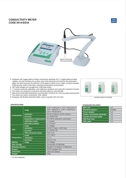 Επιτραπέζιος Μετρητής Ποιότητας Νερού Αγωγιμότητα, TDS, Θερμοκρασία