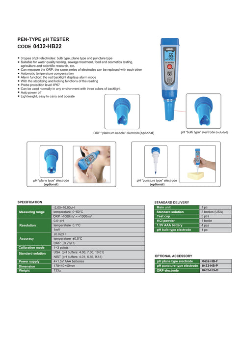 pH meter with built-in probe
