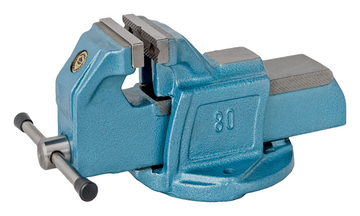 Bison B1250 heavy duty bench vise, blue cast iron with steel jaws and T-handle