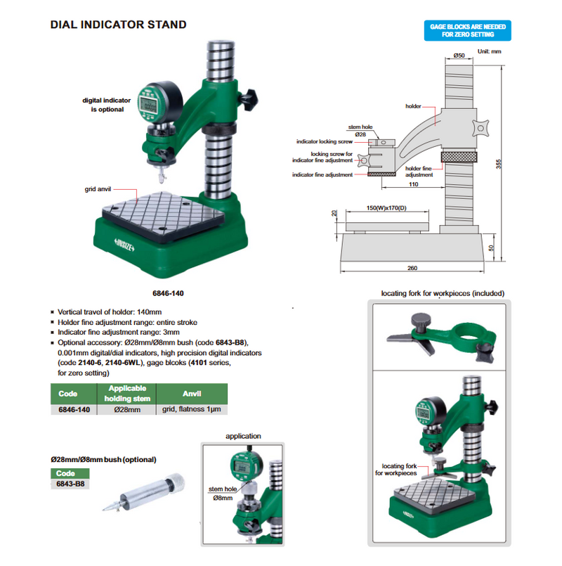 Control Base for Dial Indicator with 3 mm Fine Adjustment