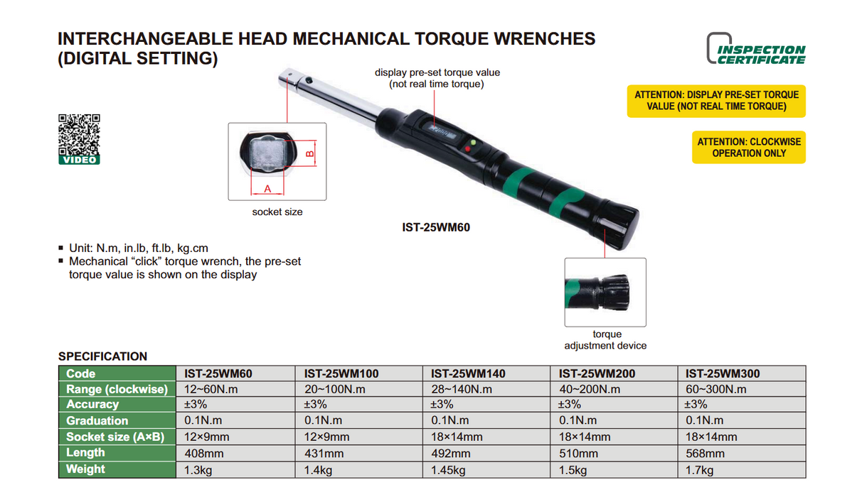 Δυναμόκλειδο με εναλλάξιμες κεφαλές με εύρος 12-300Nm