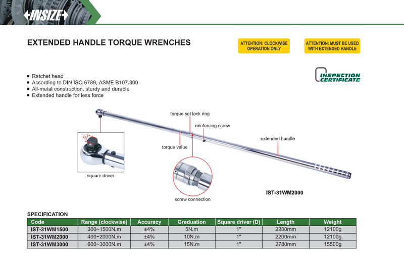 Ροπόκλειδα με μακρυά λαβή - Καρέ 1" inch