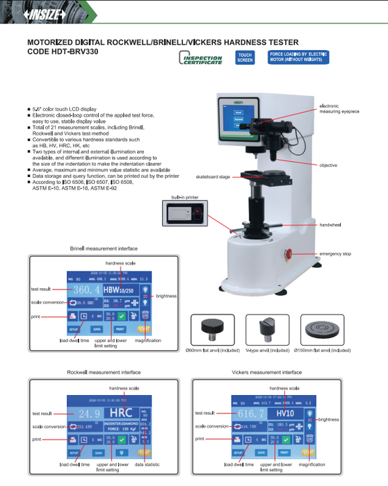 Digital Hardness Tester Brinell - Rockwell - Vickers - Touchscreen