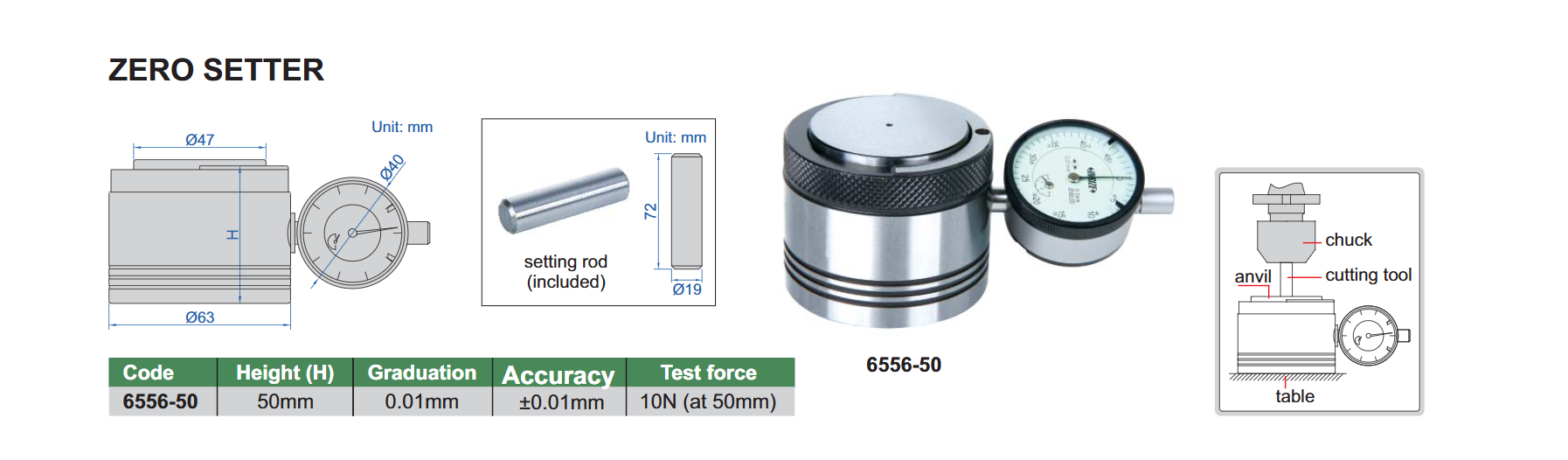 Zero Setter Milling Machine with 50 mm Height Dial Indicator