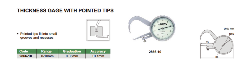 Caliper with pointed jaws