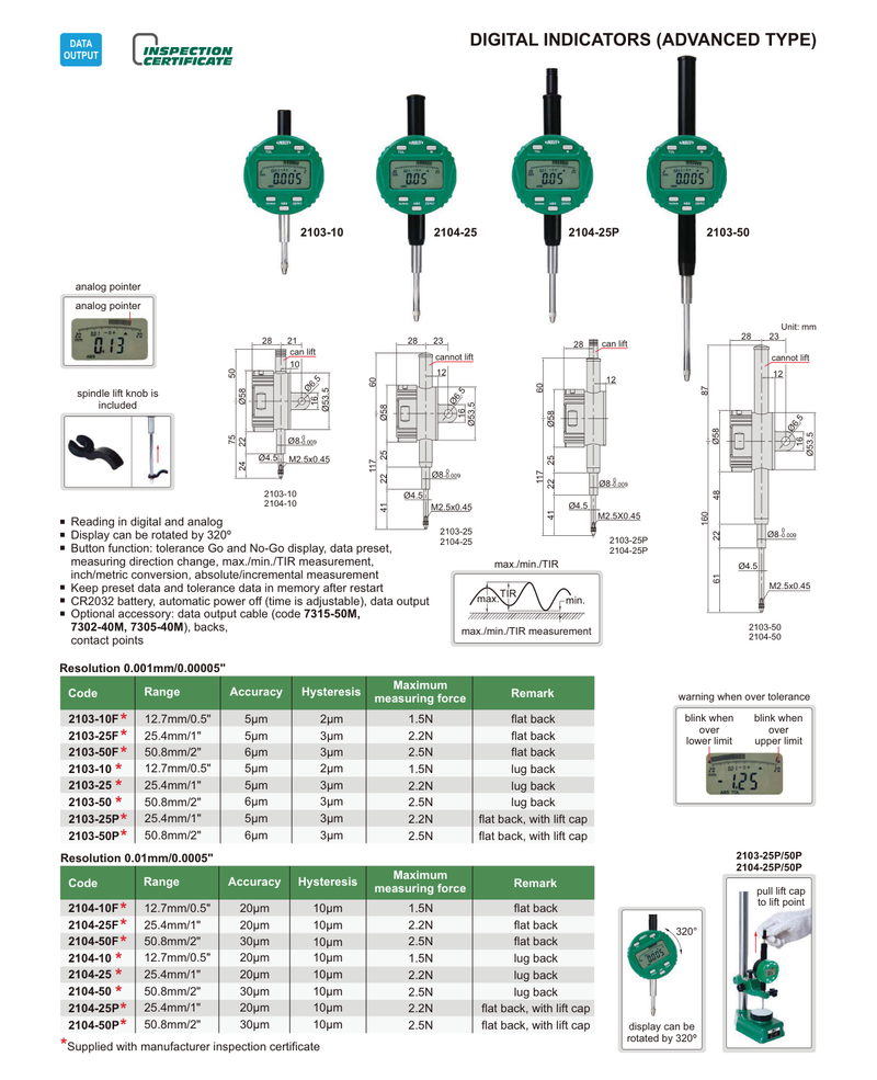 Μετρητικό Ρολόι Γράφτη Ψηφιακό - 0.01mm/0.001mm - ΜΑΧ ΜΙΝ Insize