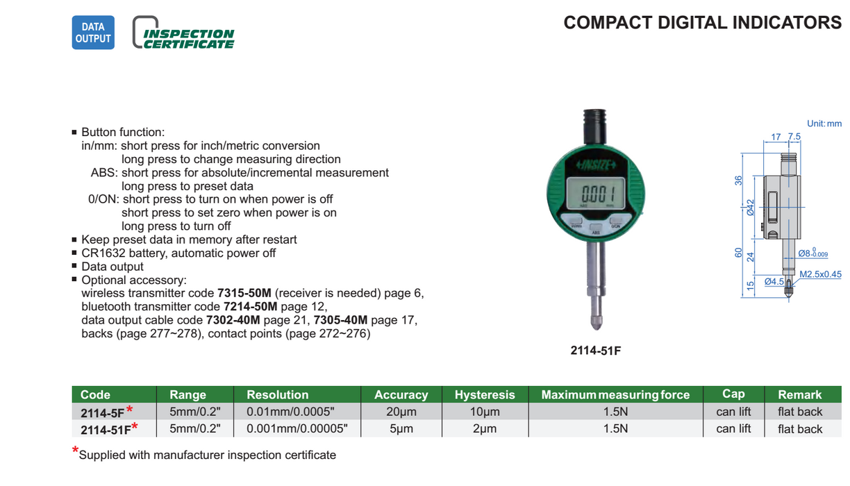 Digital Dial Indicator - Small - 0.01mm/0.001mm