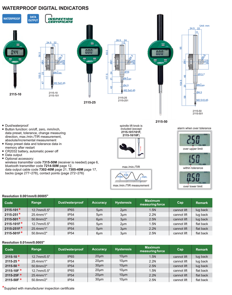 Digital Waterproof IP Dial Indicator Gauge - 0.01mm/0.001mm