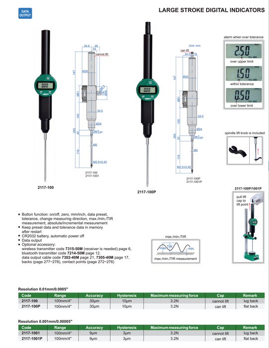 Digital Dial Indicator 100mm - 0.01mm/0.001mm