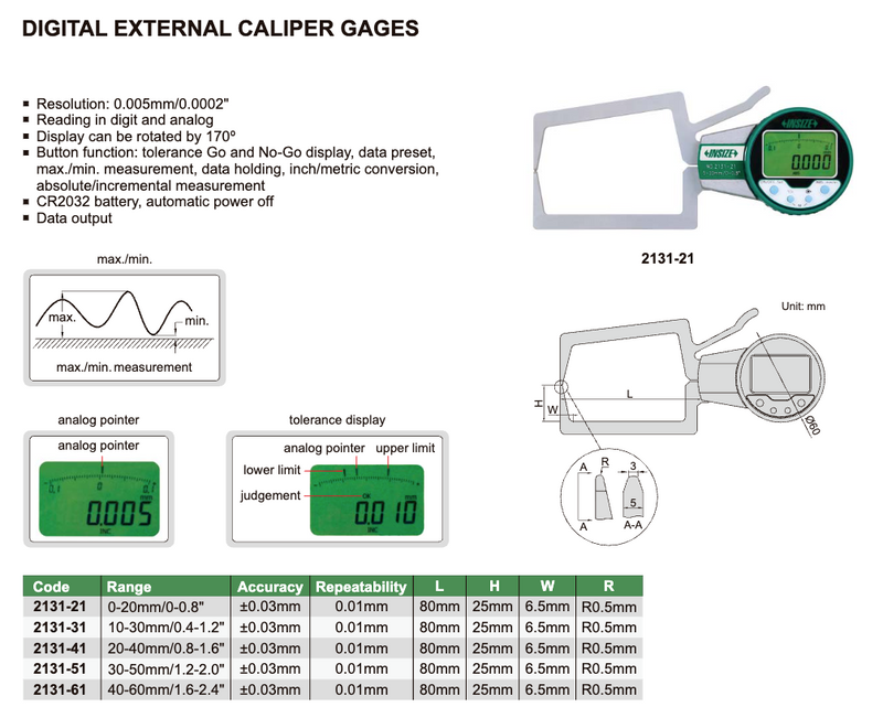 Παχύμετρο Κουμπάσο Εξωτερικό Insize