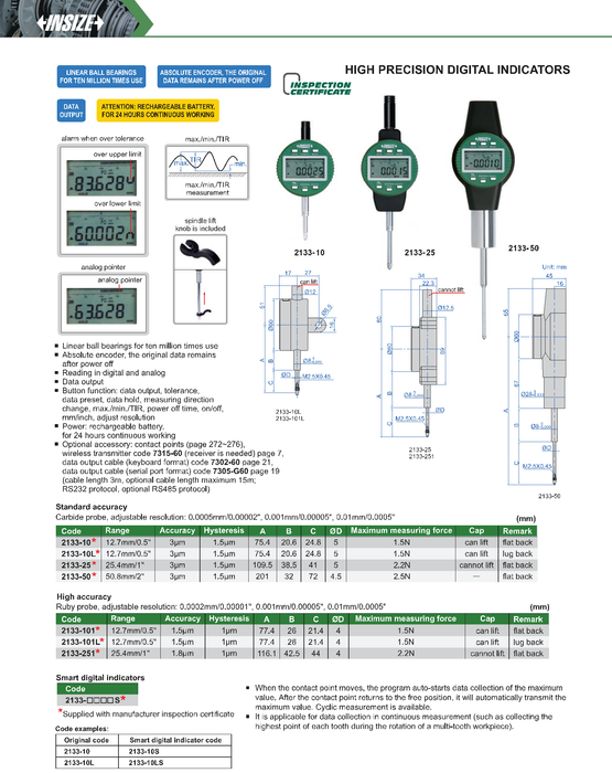 Μετρητικό Ρολόι Γράφτη Ψηφιακό - Absolute - Υψηλής ακρίβειας - 0.0002mm / 0.01mm - Data output