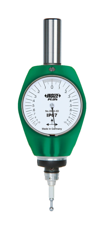 3D tester Insize 2840 IP67, πράσινο σώμα με αναλογικό καντράν και σφαιρική ακίδα μέτρησης