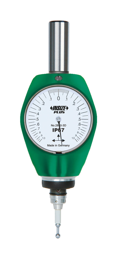 3D tester Insize 2840 IP67, πράσινο σώμα με αναλογικό καντράν και σφαιρική ακίδα μέτρησης