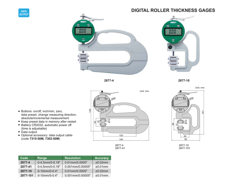 Παχύμετρο μέτρησης χαρτιού, δέρματος (μαλακά υλικά) με ροδάκια Insize