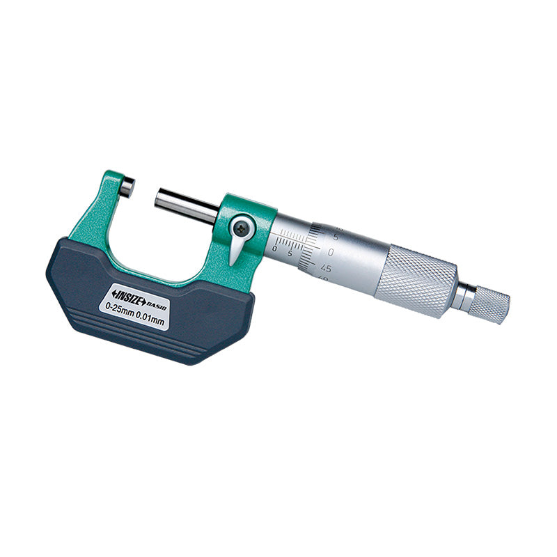 Εξωτερικό μικρόμετρο Insize 3202 0-25mm με πλαστικό πέταλο, μεταλλική κλίμακα και ραβδωτό τύμπανο