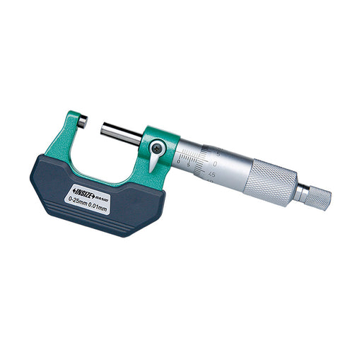 Εξωτερικό μικρόμετρο Insize 3202 0-25mm με πλαστικό πέταλο, μεταλλική κλίμακα και ραβδωτό τύμπανο