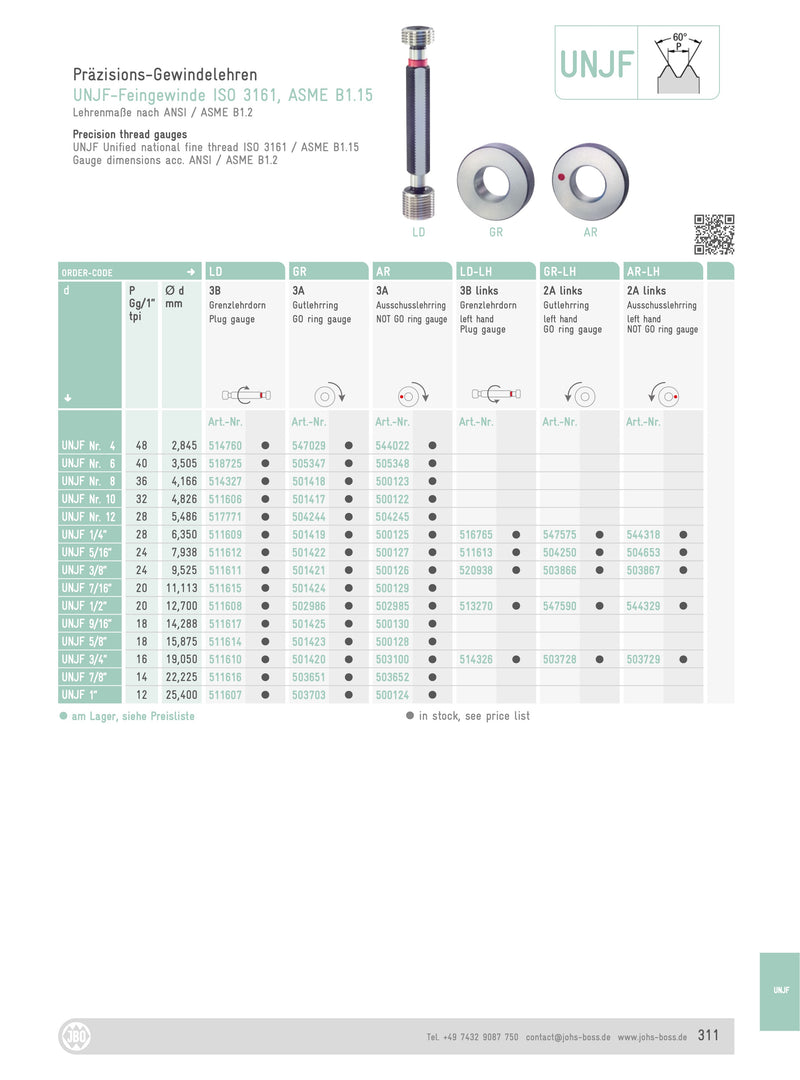 Ελεγκτήρας για Αμερικάνικο Σπείρωμα UNJF Aerospace - Ανοχή 3B