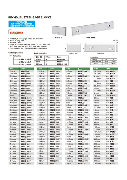 Johansson Gage Blocks Standards Individual 0.5-10 mm
