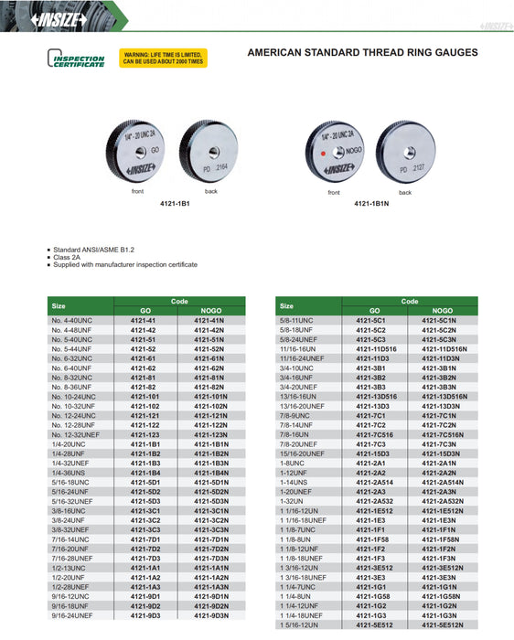 Ελεγκτήρας Δαχτυλίδι για Αμερικάνικο Σπείρωμα UNEF - Ανοχή 2A