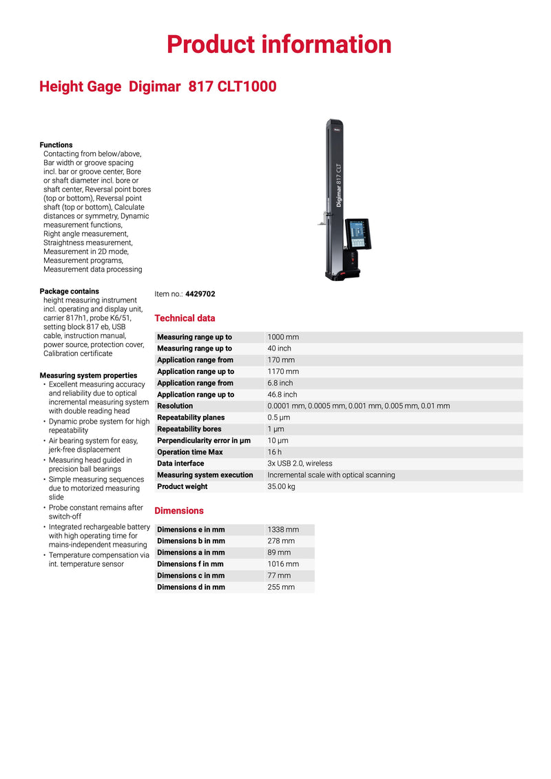 Digimar Tips Digimar 817 CLT Height Measuring Instrument DigiMar — Όργανα Μέτρησης