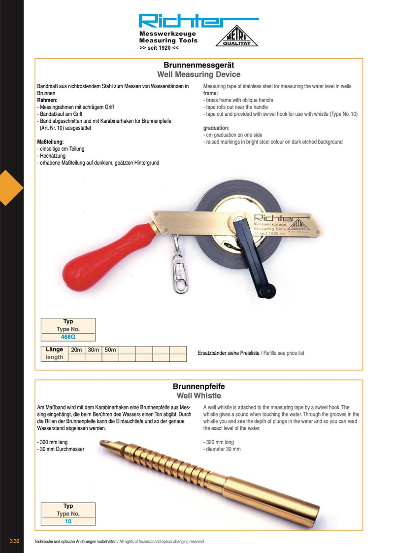 Μετροταινία Στάθμης Πηγαδιού με Σφυρίχτρα Νερού Richter