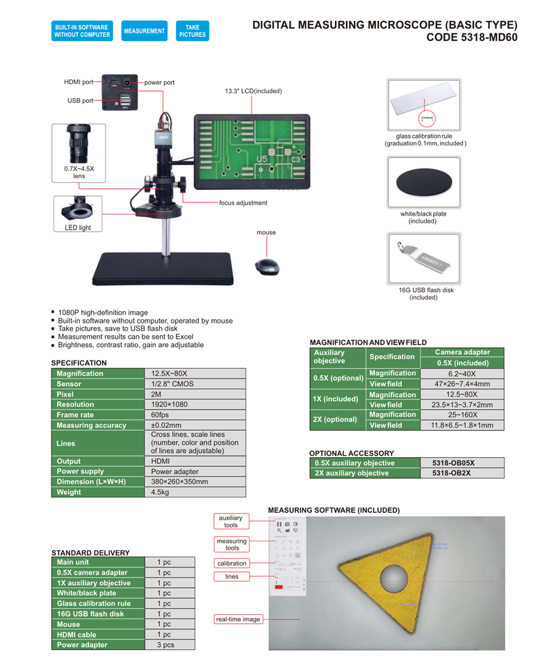 Ψηφιακό Mικροσκόπιο 1080p 12.5Χ–80Χ (με οθόνη) Insize