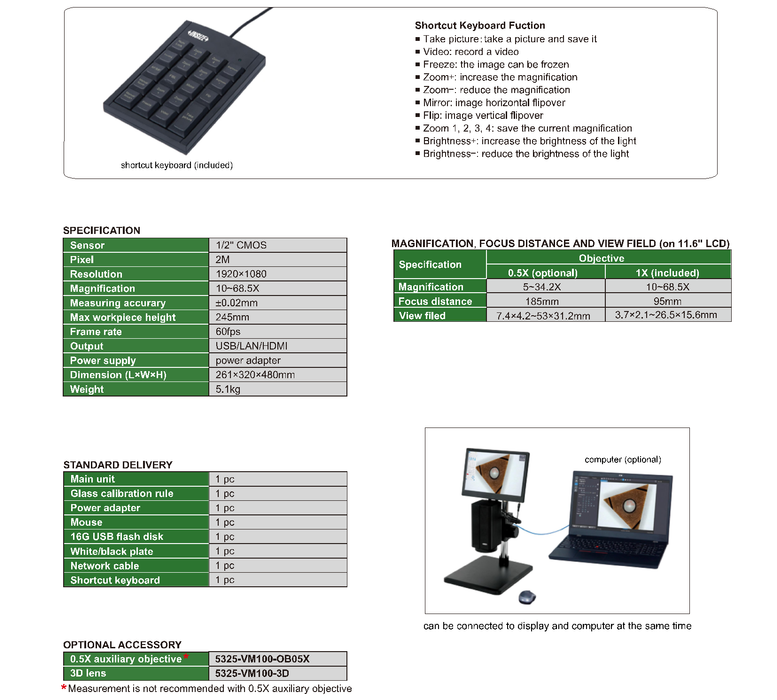 Ψηφιακό Mικροσκόπιο 1080p 10Χ–68.5Χ  Motorised Zoom