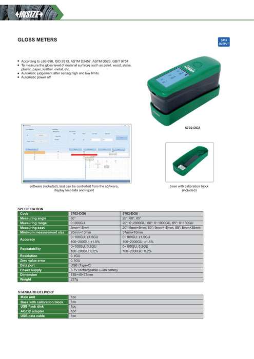 Glossmeter with Angles 20° 2000GU - 60° 1000GU - 80° 160GU (marble, plastic)