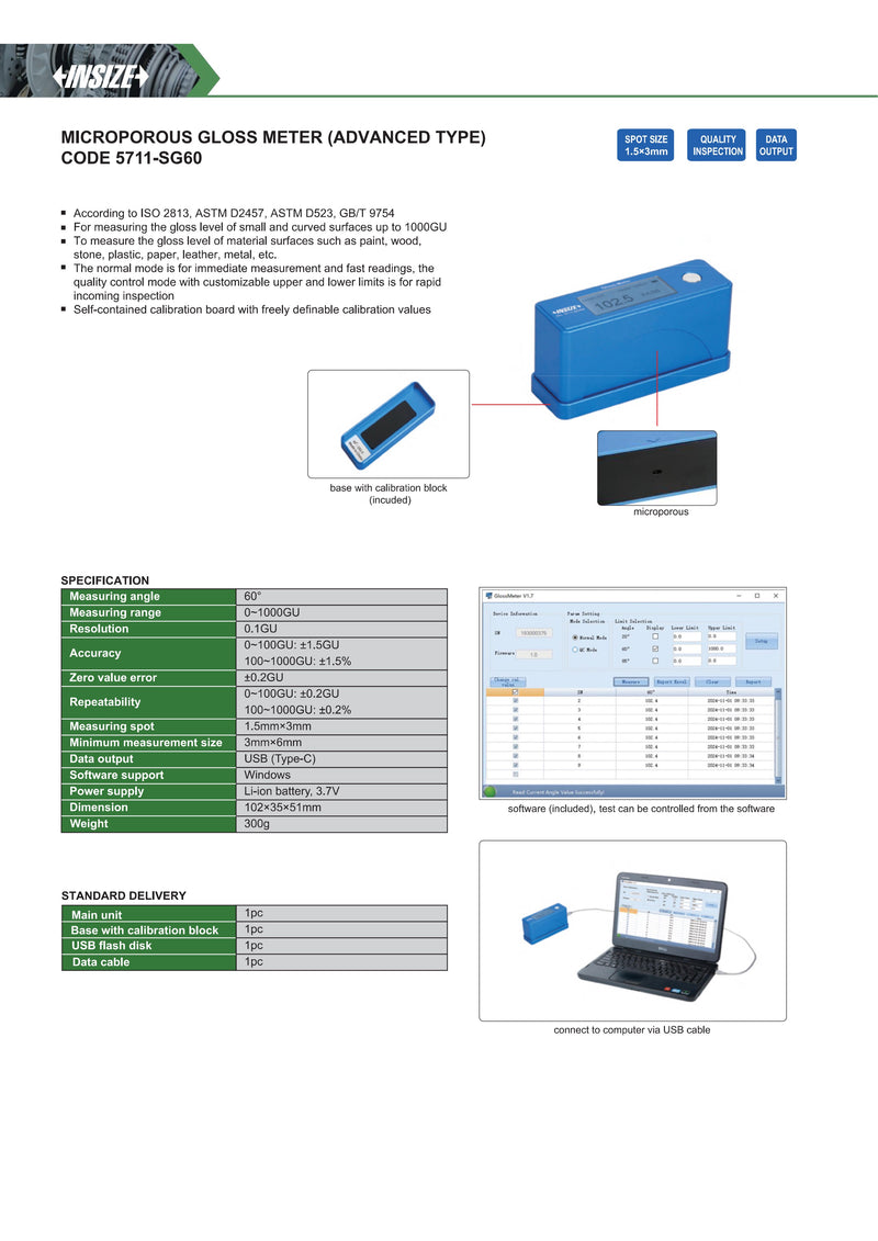 Microporous Στιλπνόμετρο Γωνίας 60° 1000GU (μάρμαρο, πλαστικό)