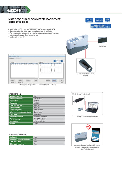 Microporous Gloss meter 60º, range 0-1000 GU 