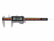 Kinex 6041-97 ψηφιακό παχύμετρο IP67 με Bluetooth, οθόνη ψηφιακή και κλίμακες mm/inch, μαύρο σώμα με χρωματιστές σκάλες.