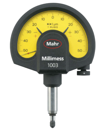 Mahr Millimess 1003 dial comparator, yellow scale and black body, code 4334000
