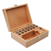 Ξύλινο κουτί Kemmler OZ-15μm Box με συλλογή 15 collet OZ 25, ανοιχτό με θήκες και μεταλλικά κλιπ κλεισίματος