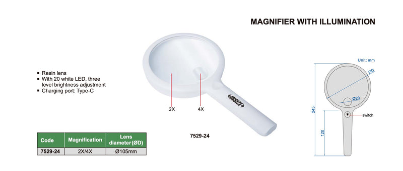 Magnifying Glass with Two Lenses - 2x 4x with LED USB Type C