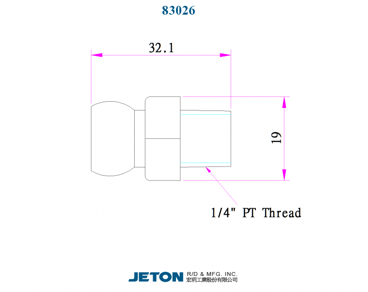 Τεχνικά χαρακτηριστικά V-83026 - Σύνδεσμος  με Σπείρωμα 1/4"  για Σύστημα Σαπουνελαίου 3/8"