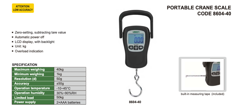 Γερανοζυγός 40  kg Insize