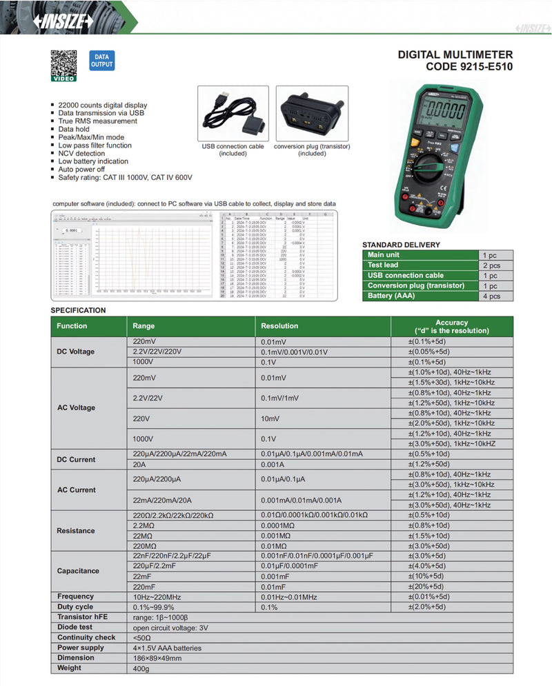 Multimeter - CATIII 1000V - CAT IV 600V - True RMS