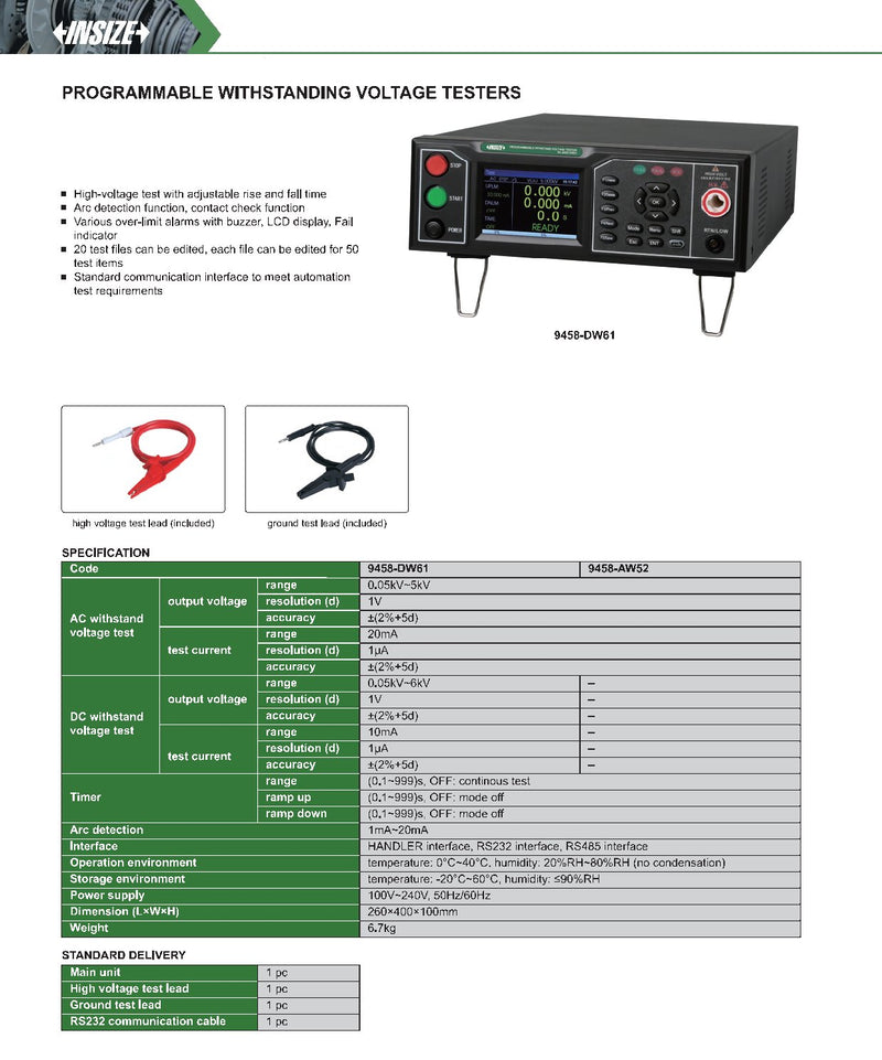Δοκιμαστής διηλεκτρικής αντοχής 9458-DW61 0.05kV~5kV - Image 2