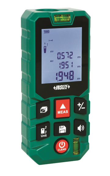 Αποστασιόμετρο laser Insize 9561-50B, πράσινο με μεγάλη οθόνη LCD, αλφάδι και πλήκτρα MEAS/CLEAR